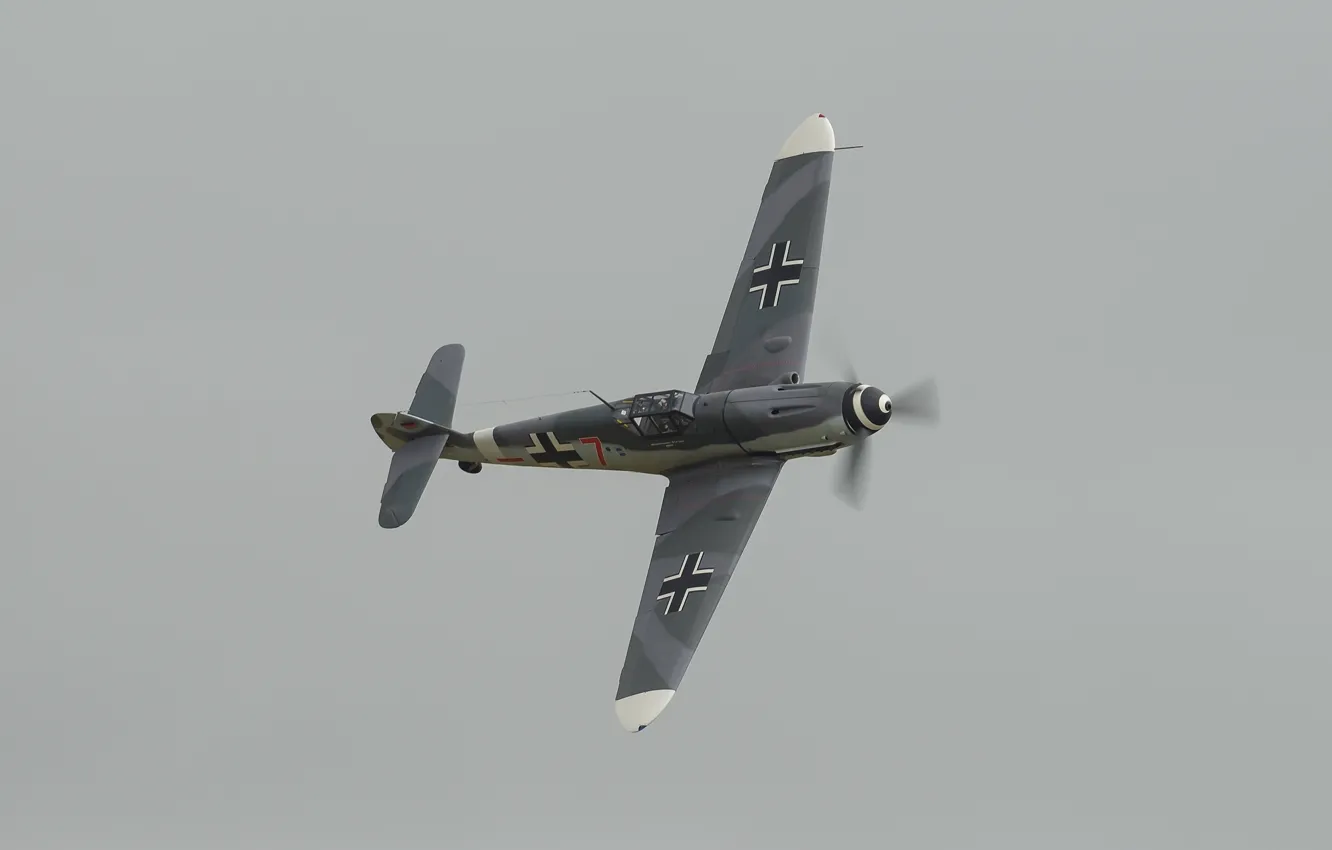 Photo wallpaper flight, the plane, the gray sky, Messerschmitt Bf 109