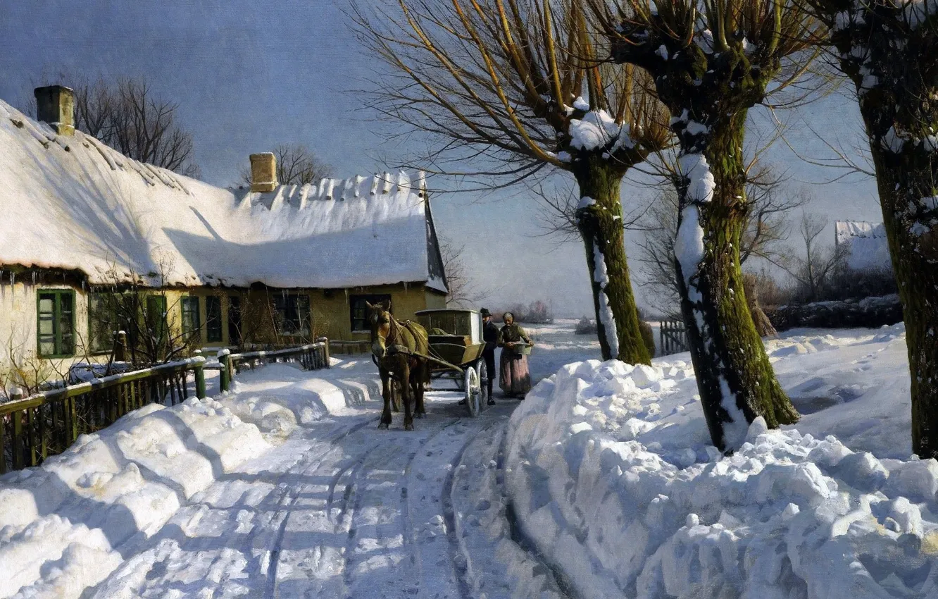 Photo wallpaper Danish painter, Peter Merk Of Menstad, Peder Mørk Mønsted, Danish realist painter, 1923-24, Winter in …