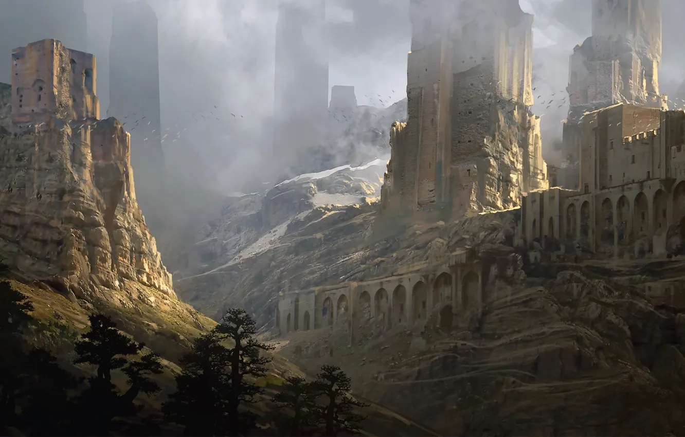Photo wallpaper ruins, art, Sentinels, Raphael Lacoste, fantasy landscape