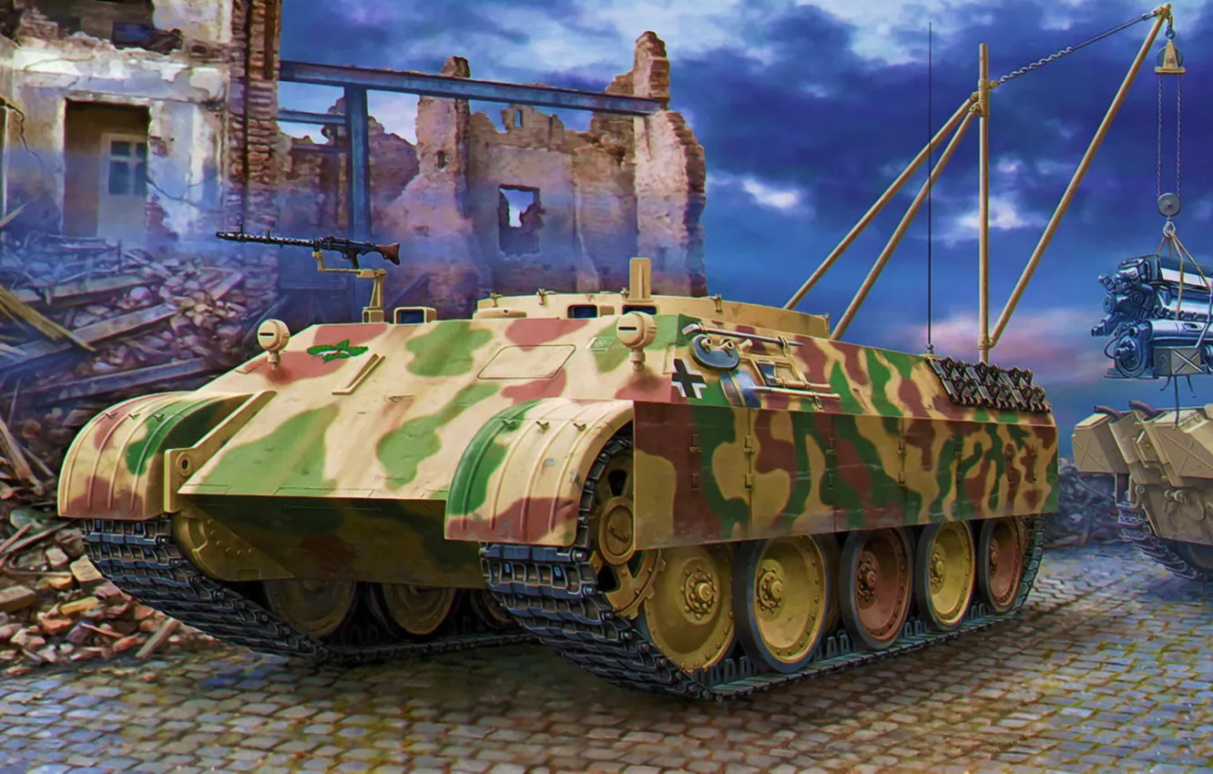 Wallpaper war, art, painting, tank, ww2, SdKfz 179 Bergepanther for