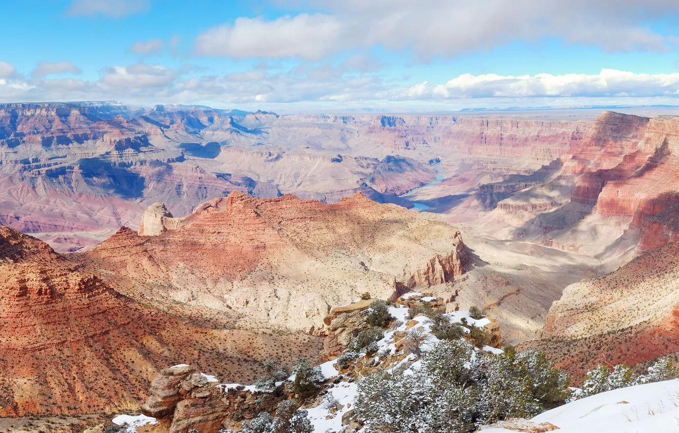 Photo wallpaper panoramic view, arido, magestuosidad, mountains, desert, snow
