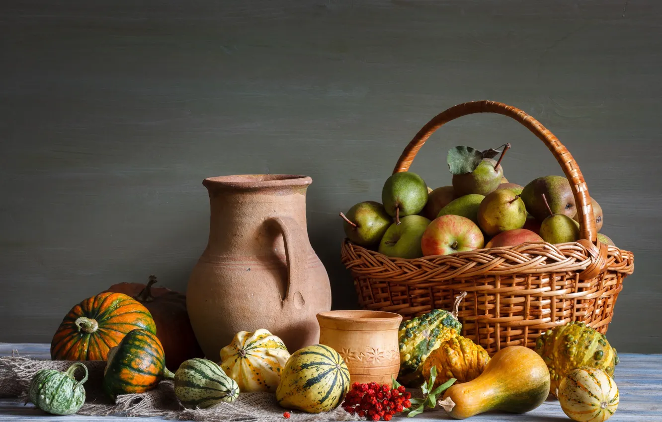 Photo wallpaper pumpkin, pitcher, still life, basket
