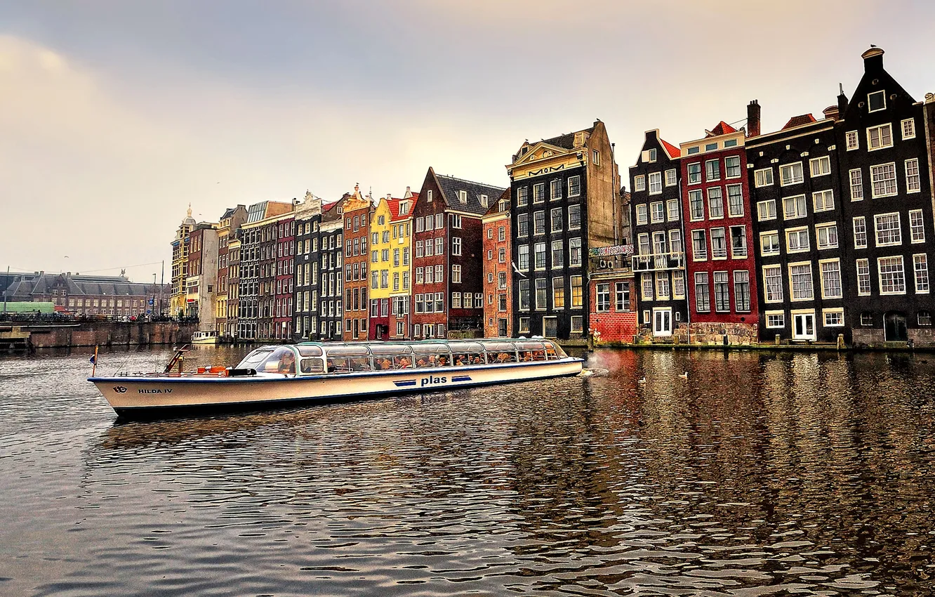 Photo wallpaper boat, ship, home, channel, Amsterdam, nederland, amsterdam, Netherlands
