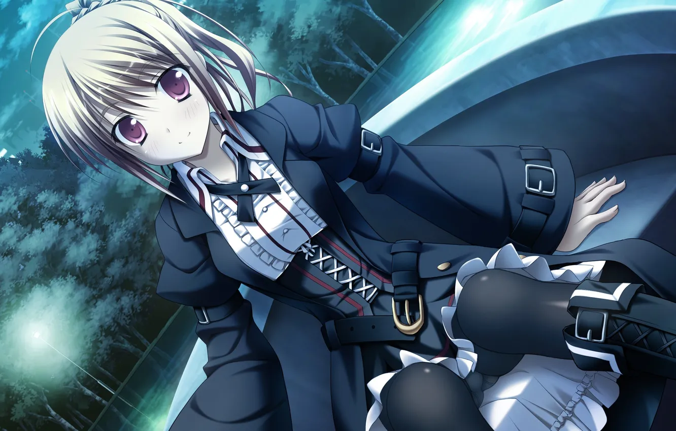 Photo wallpaper look, girl, trees, night, smile, Park, dress, art