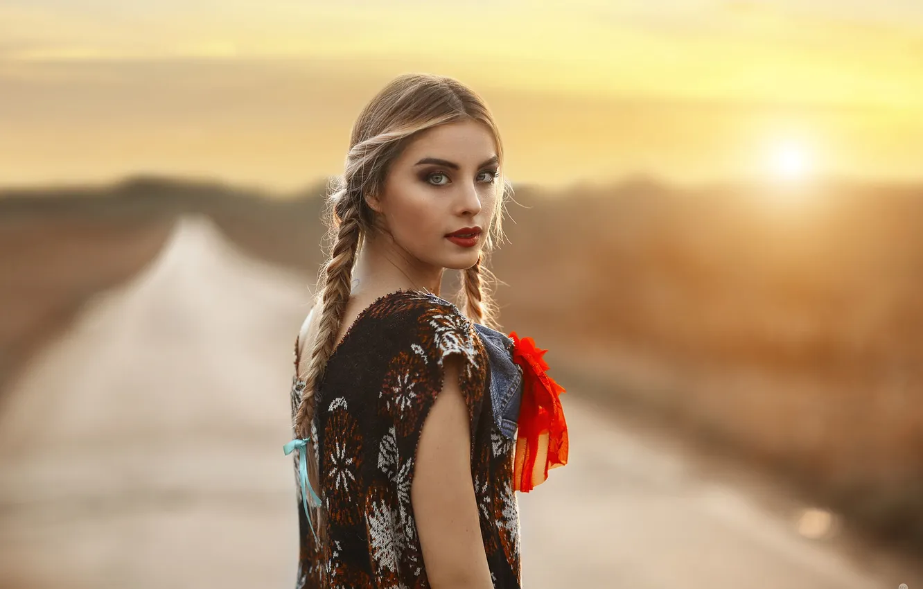 Photo wallpaper girl, sunset, model, face, female, Nebraska, Wore, Alessandro Di Cicco