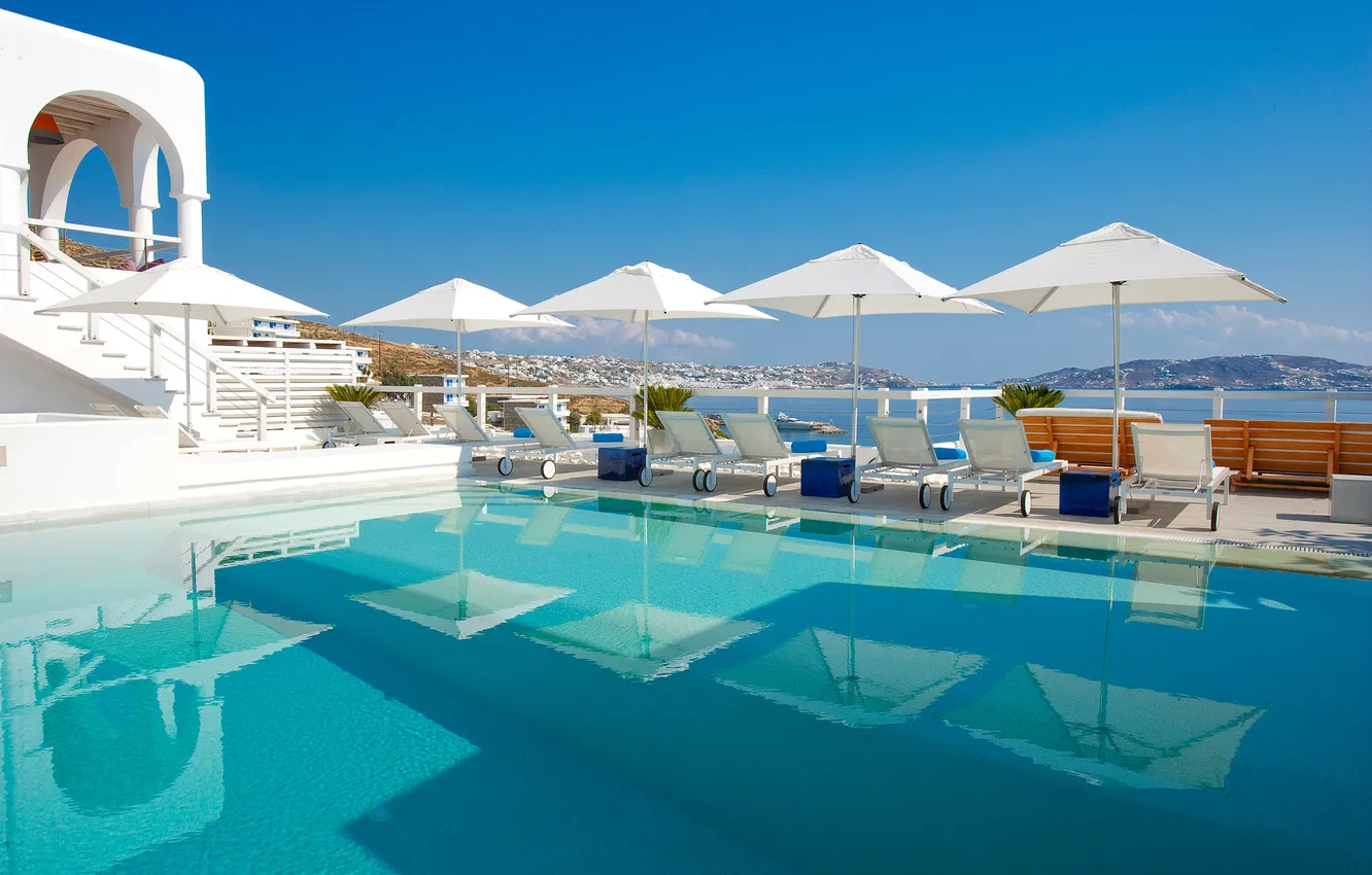 Photo wallpaper sea, Villa, pool, Greece