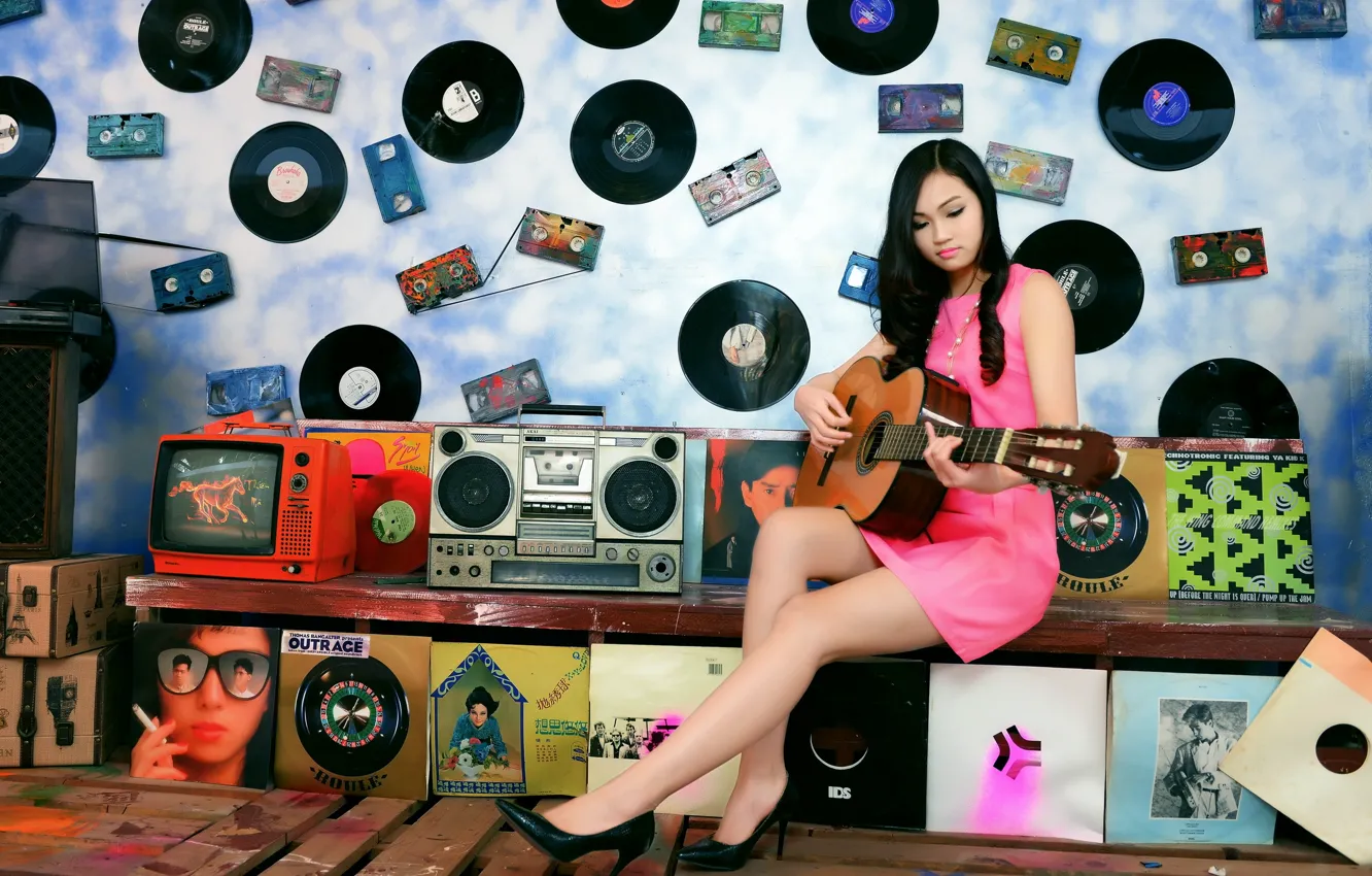 Photo wallpaper girl, music, guitar