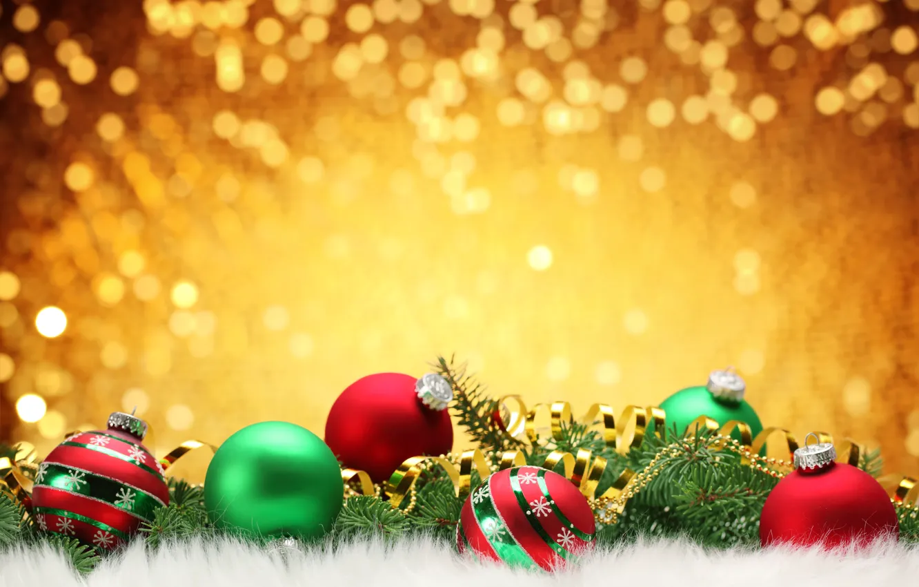 Photo wallpaper branches, balls, fur, tree, Christmas decorations