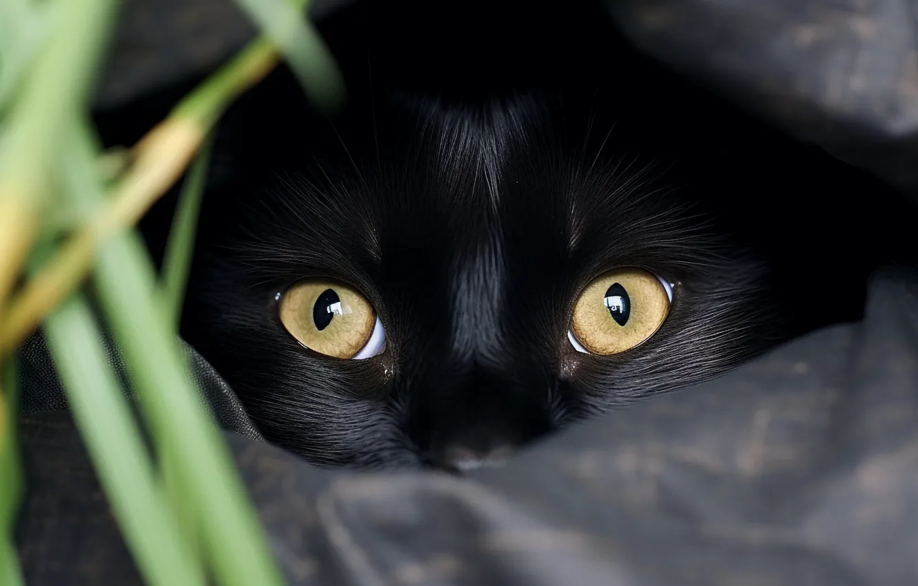 Photo wallpaper cat, cat, look, black, face, digital art, AI art, The Art of Artificial Intelligence