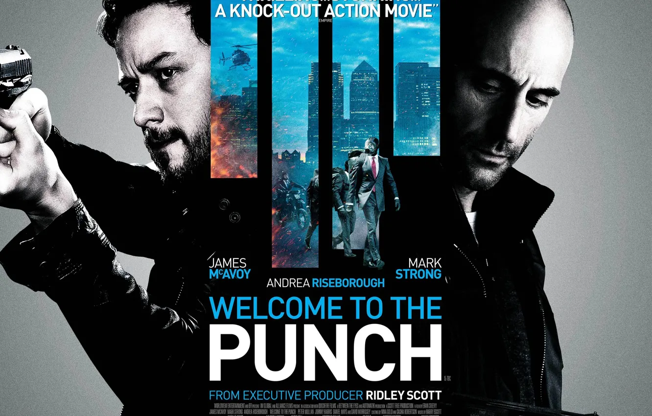 Photo wallpaper the city, gun, male, helicopter, James McAvoy, James McAvoy, Ridley Scott, Ridley Scott