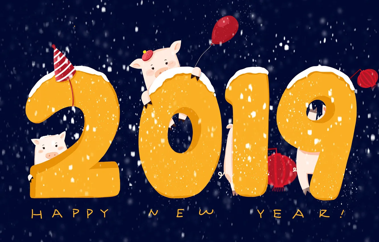 Photo wallpaper balls, background, New year, New Year, pigs, 2019