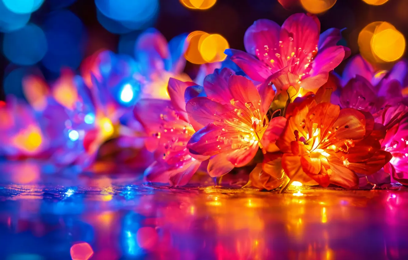Photo wallpaper flowers, new year, garland