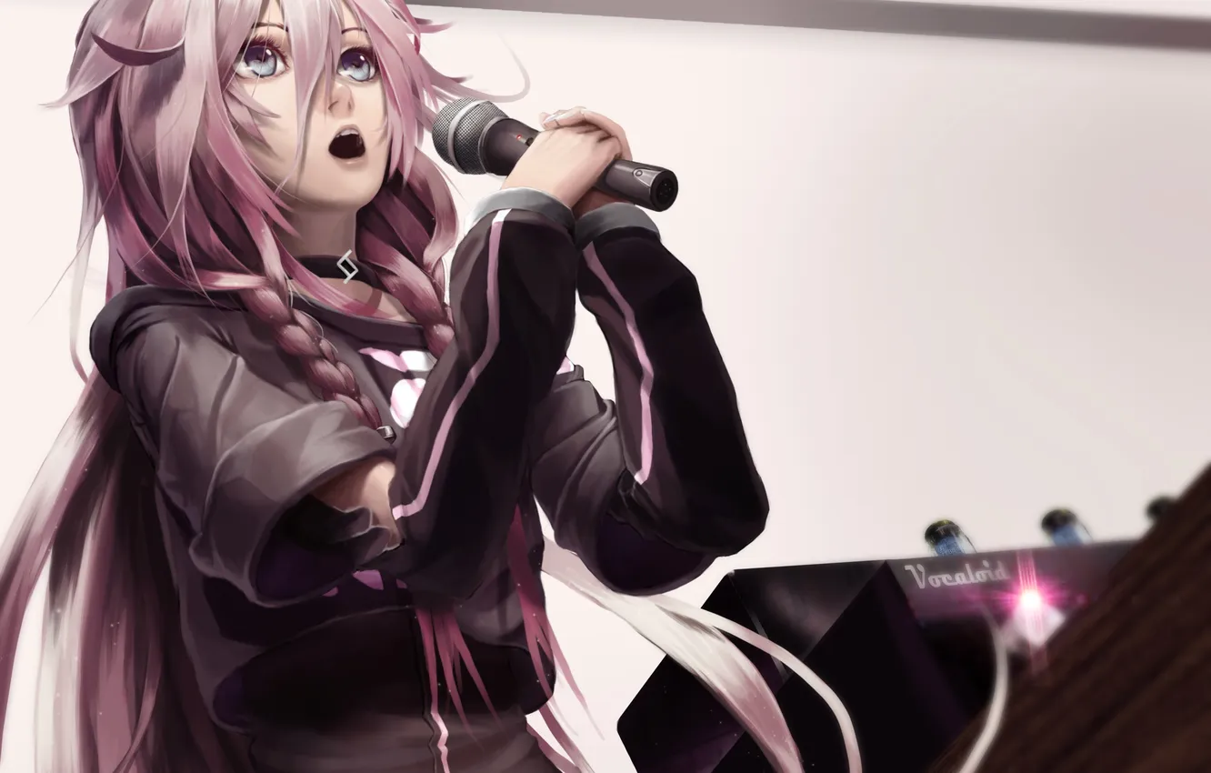 Photo wallpaper girl, microphone, vocaloid, Vocaloid, art, song, looking to the side, lepus