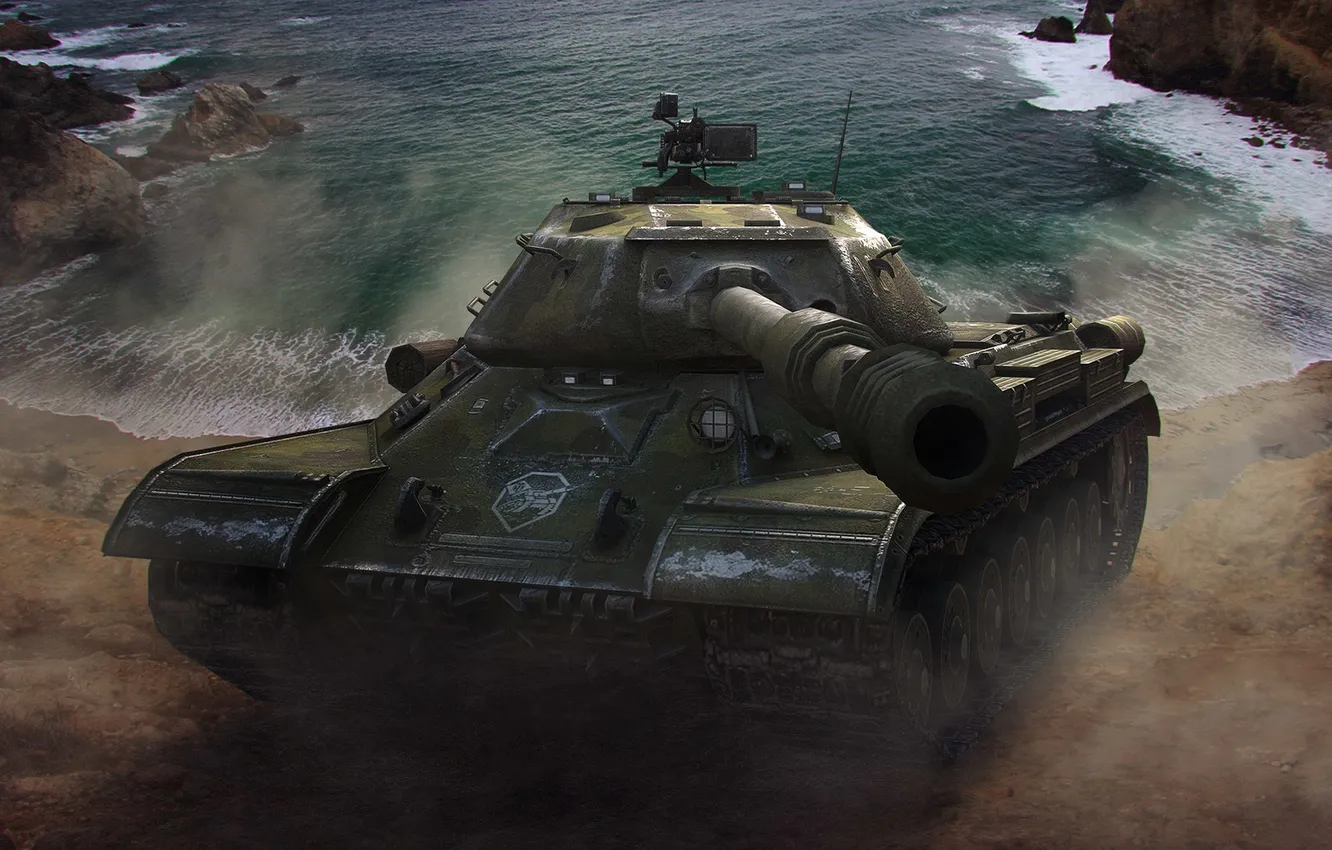 Photo wallpaper water, rocks, tank, USSR, USSR, tanks, WoT, World of tanks