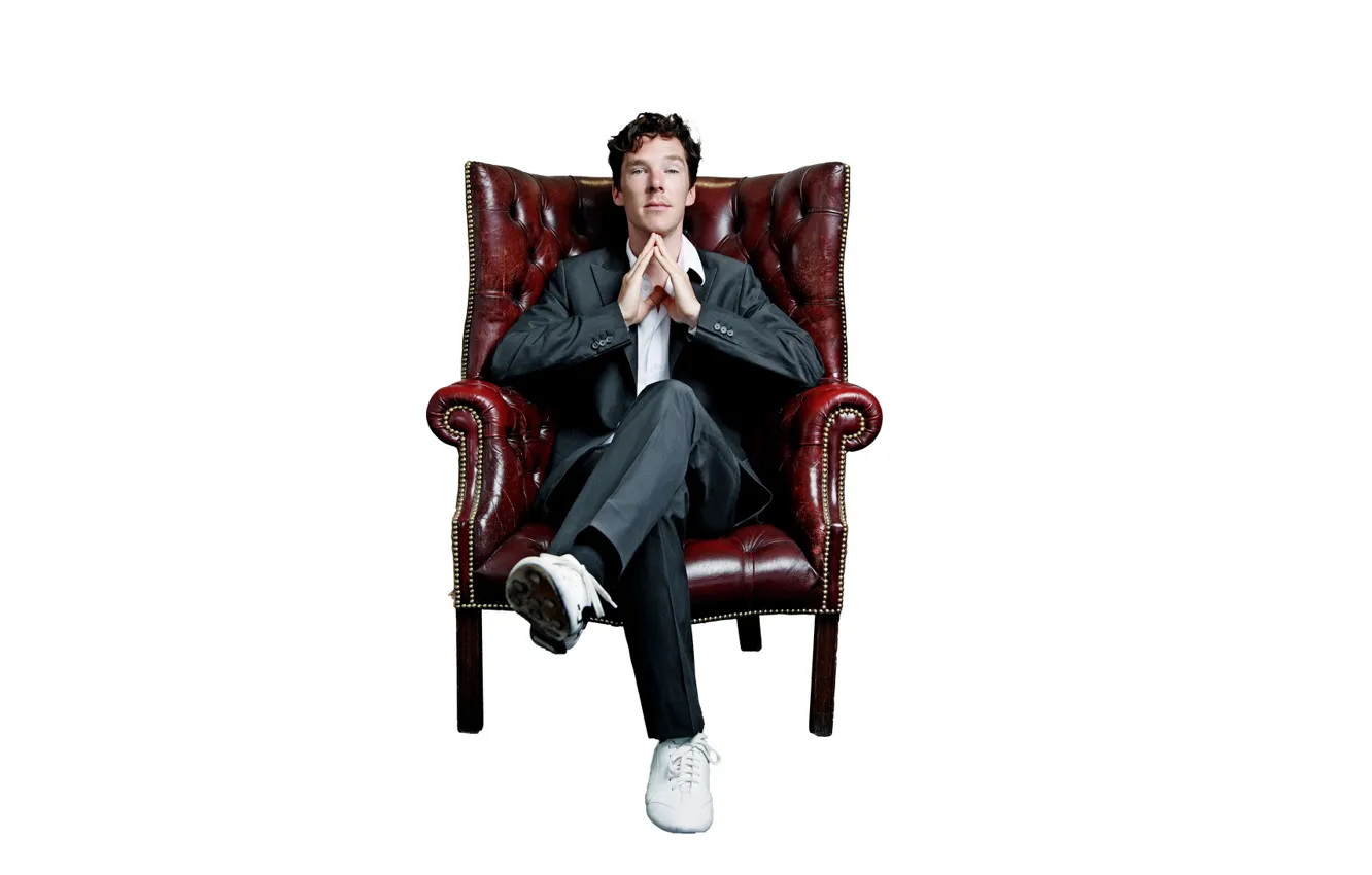 Photo wallpaper style, chair, white background, sitting, Benedict Cumberbatch, Benedict Cumberbatch, British actor