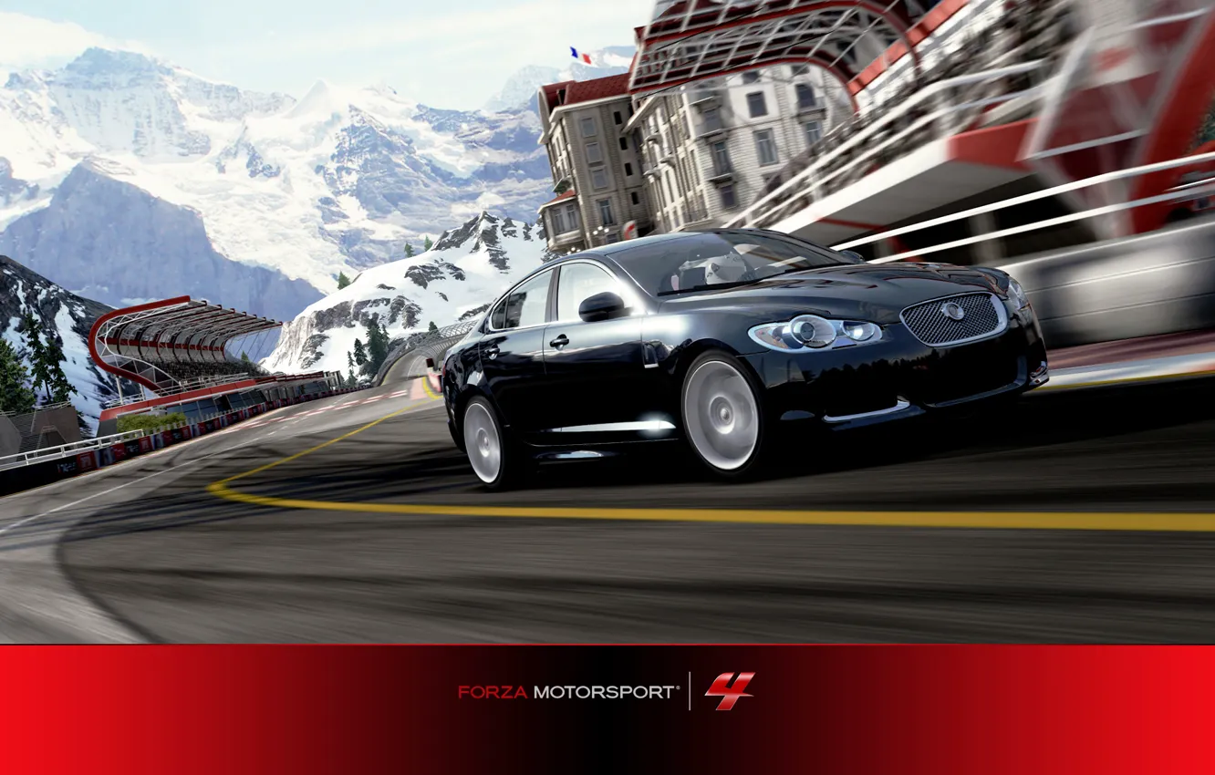 Photo wallpaper winter, speed, track, Jaguar, check, Forza Motorsport 4, Jaguar XFR