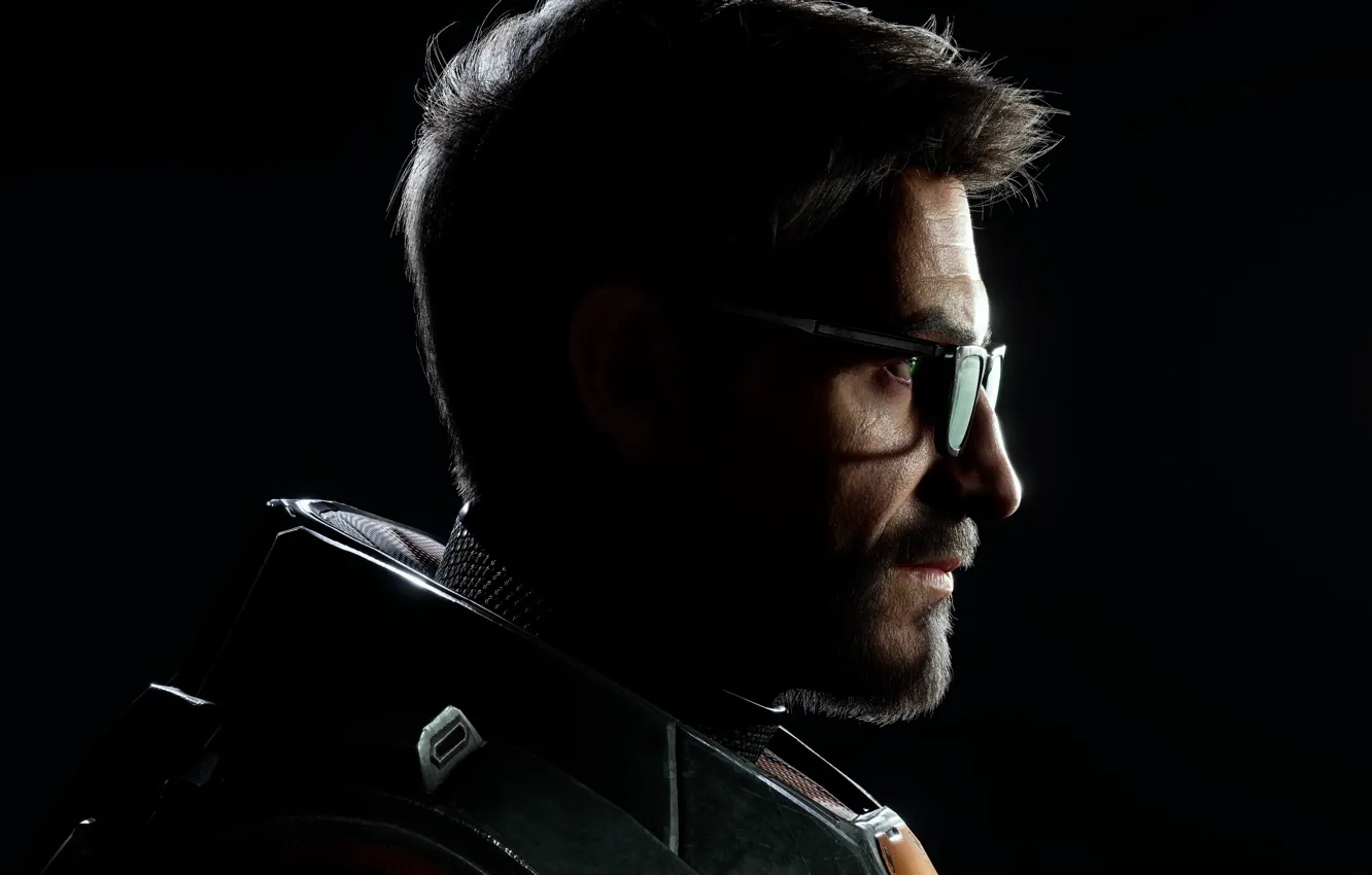 Photo wallpaper shadow, the suit, glasses, profile, Half-Life, lambda, Gordon Freeman