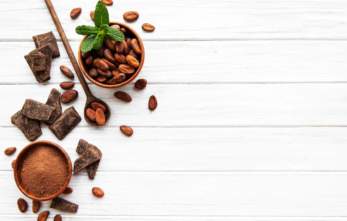 Photo wallpaper chocolate, cocoa, powder, beans, Olena Rudo