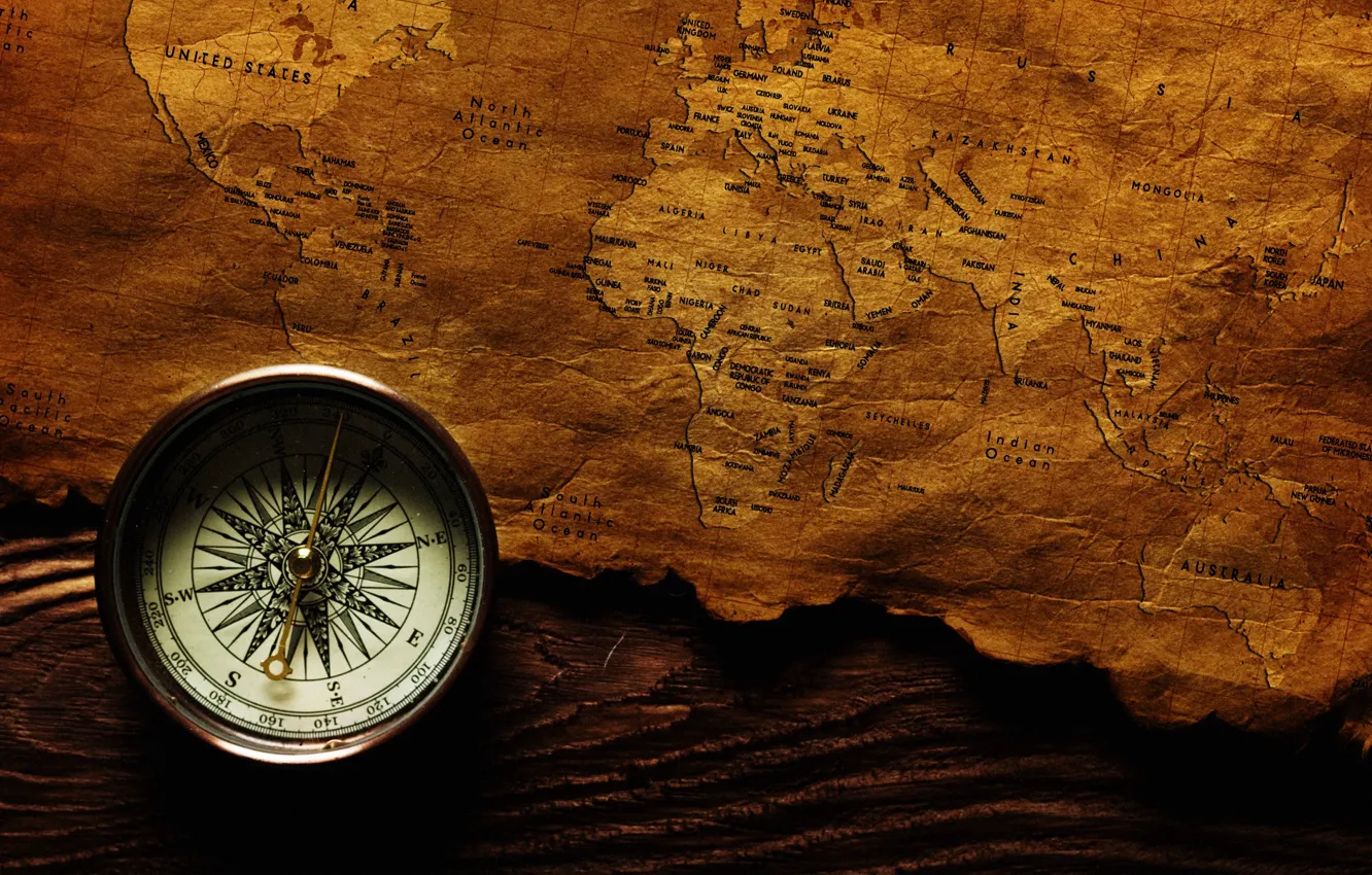 Photo wallpaper map, journey, compass