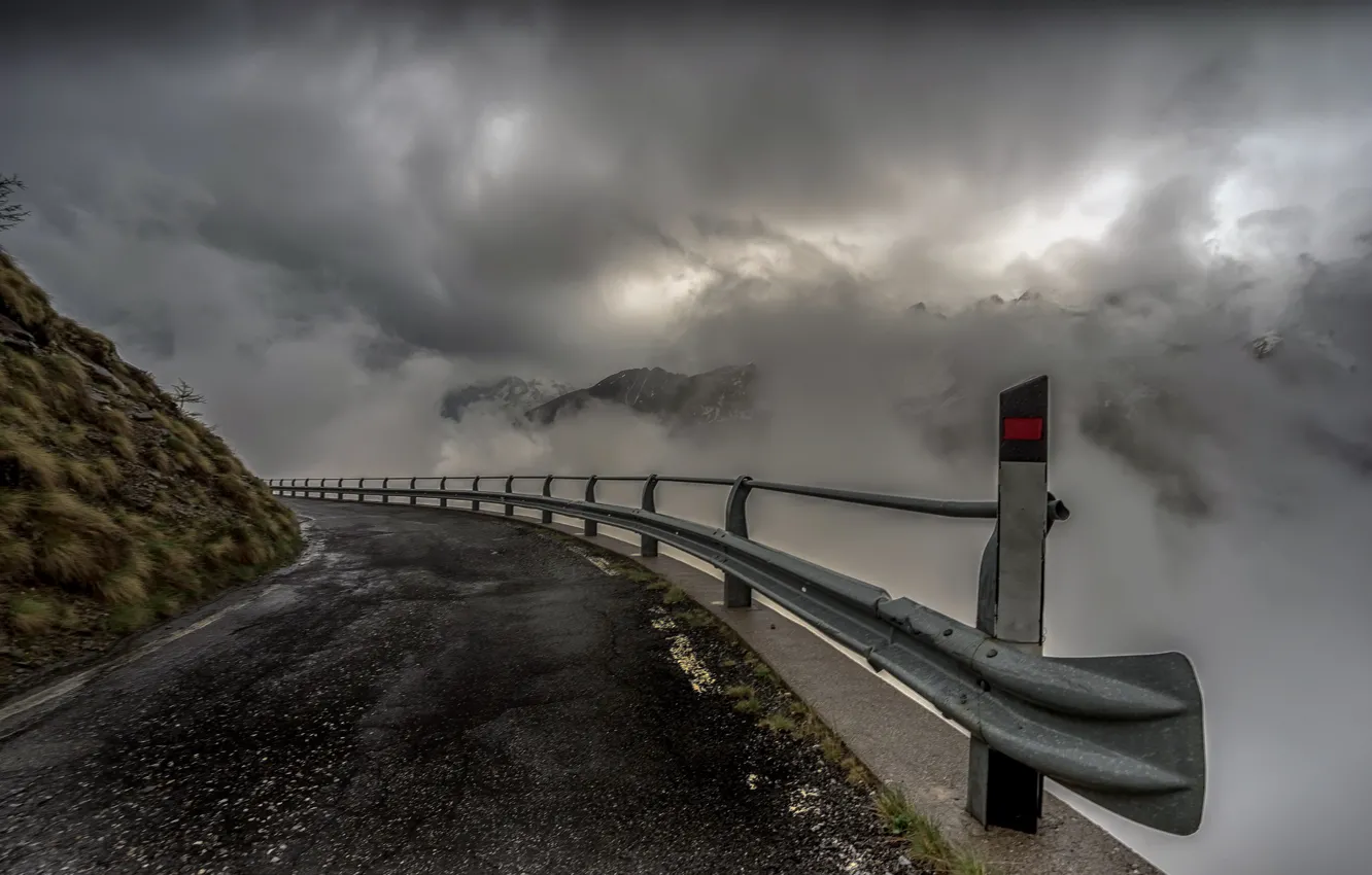 Photo wallpaper road, the sky, fog, Last Turn