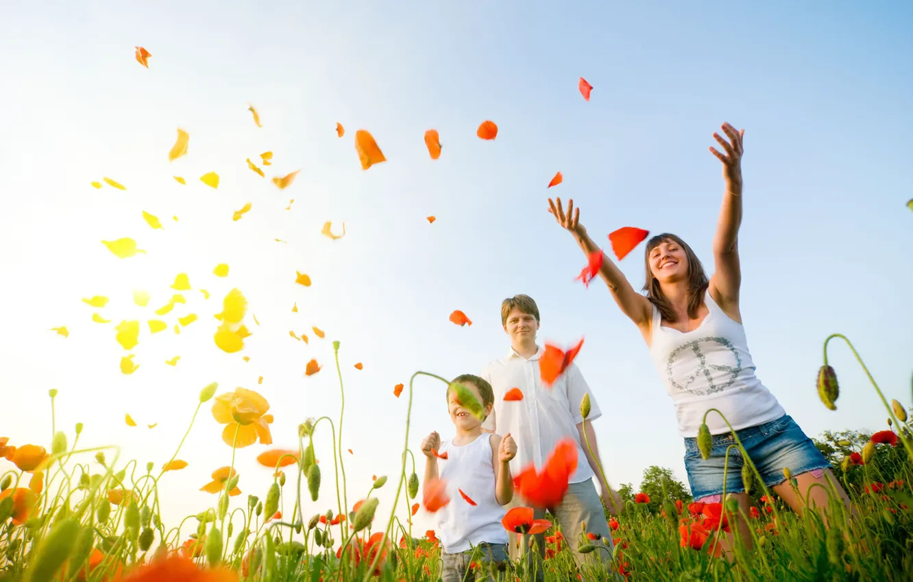 Photo wallpaper field, joy, mood, family