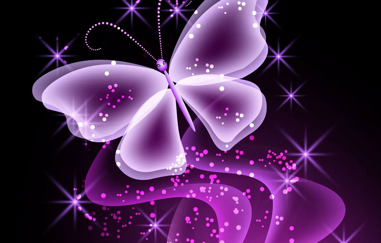 Photo wallpaper butterfly, abstract, butterfly, glow, neon, purple, sparkle, neon