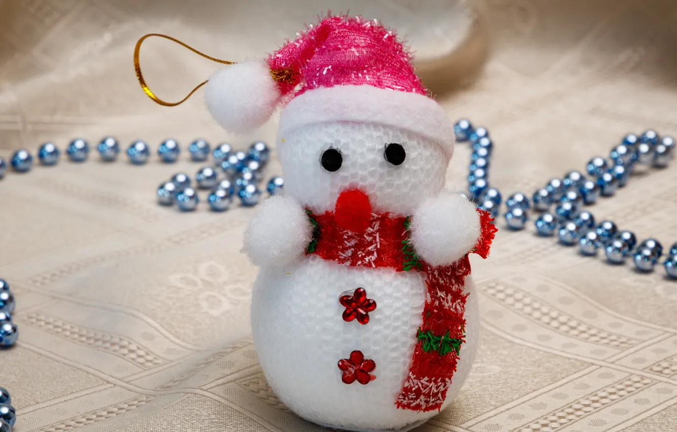 Photo wallpaper holiday, toy, Christmas, New year, fabric, beads, snowman, figure