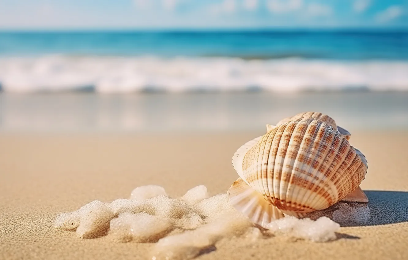 Photo wallpaper sand, sea, wave, beach, summer, shore, sink, shell