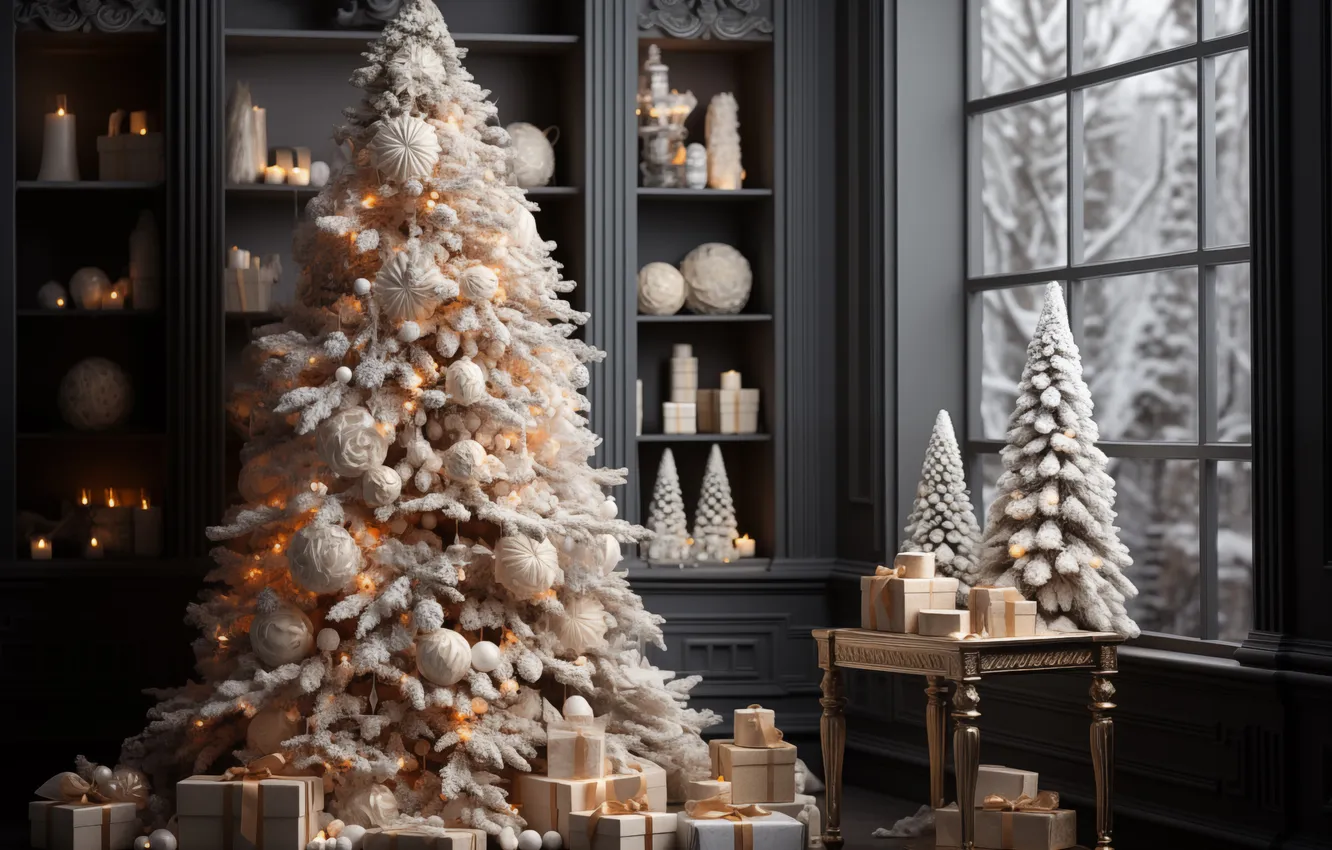 Photo wallpaper decoration, room, gift, tree, new year, interior, Christmas, Christmas