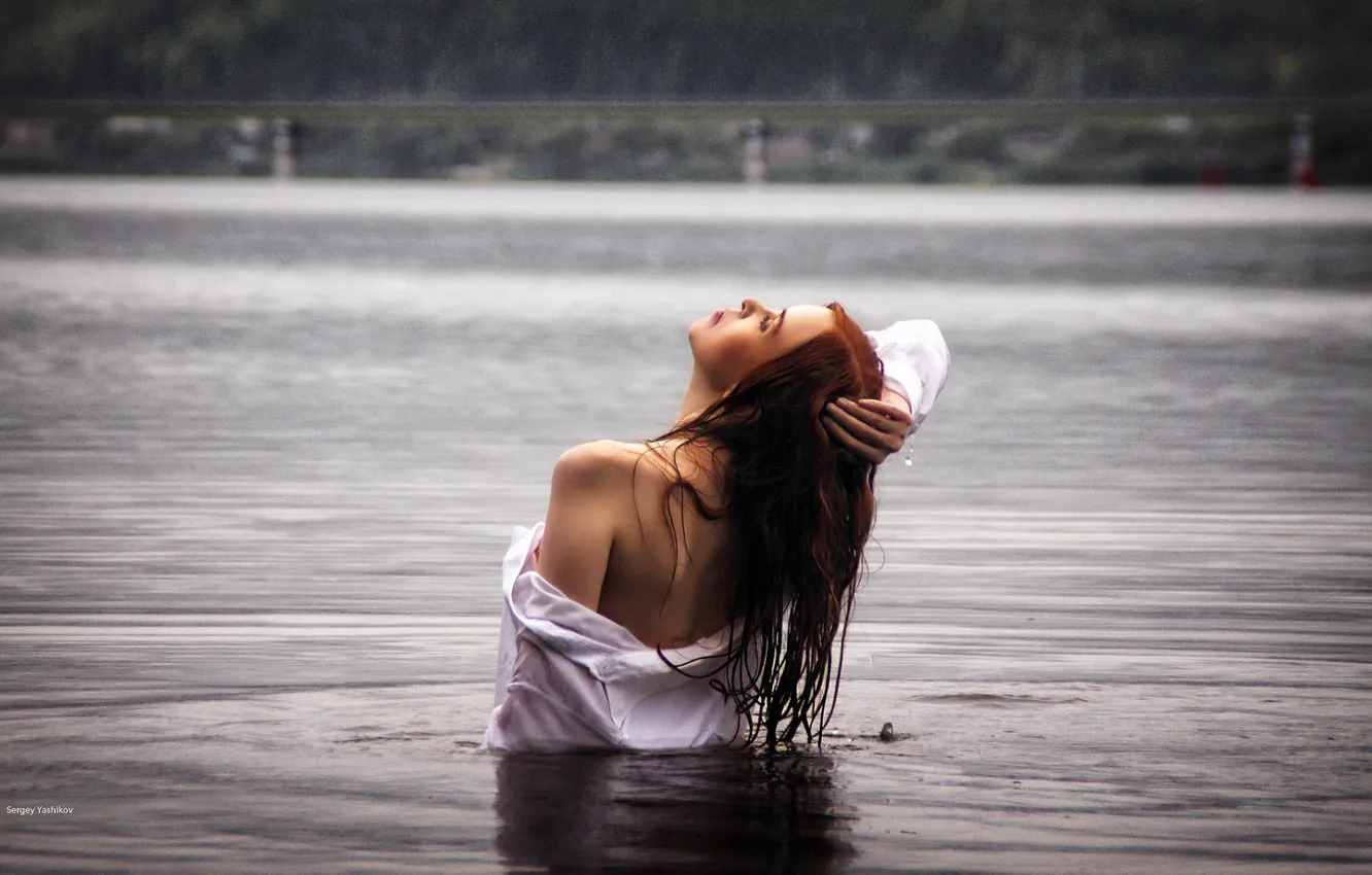 Photo wallpaper mood, shoulders, redhead, pond, SERGEI YASHIKOV