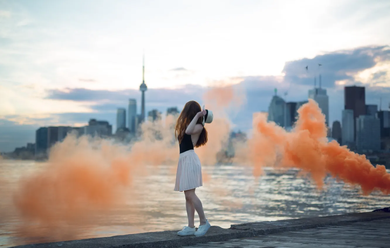 Photo wallpaper girl, sneakers, skirt, promenade