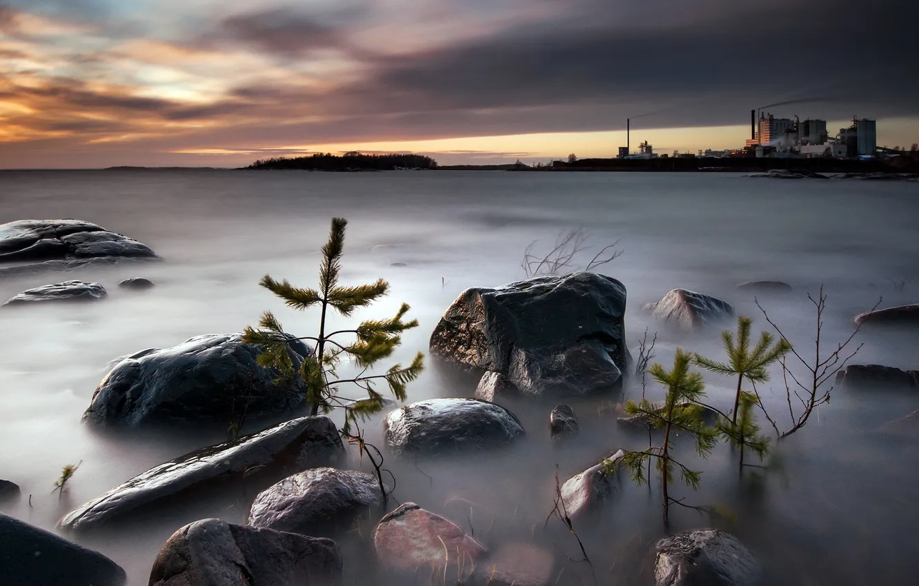 Photo wallpaper night, the city, lake