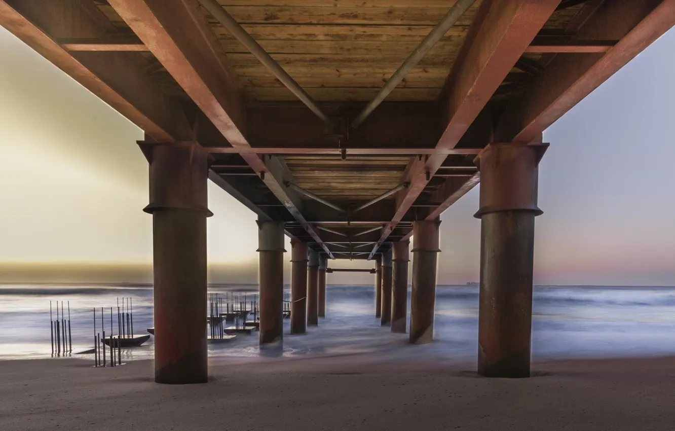 Photo wallpaper the sky, bridge, the ocean, support, haze, photographer, fittings, Ruan Bezuidenhout