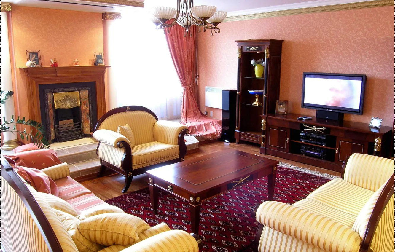 Photo wallpaper design, style, sofa, furniture, chair, TV, fireplace, table