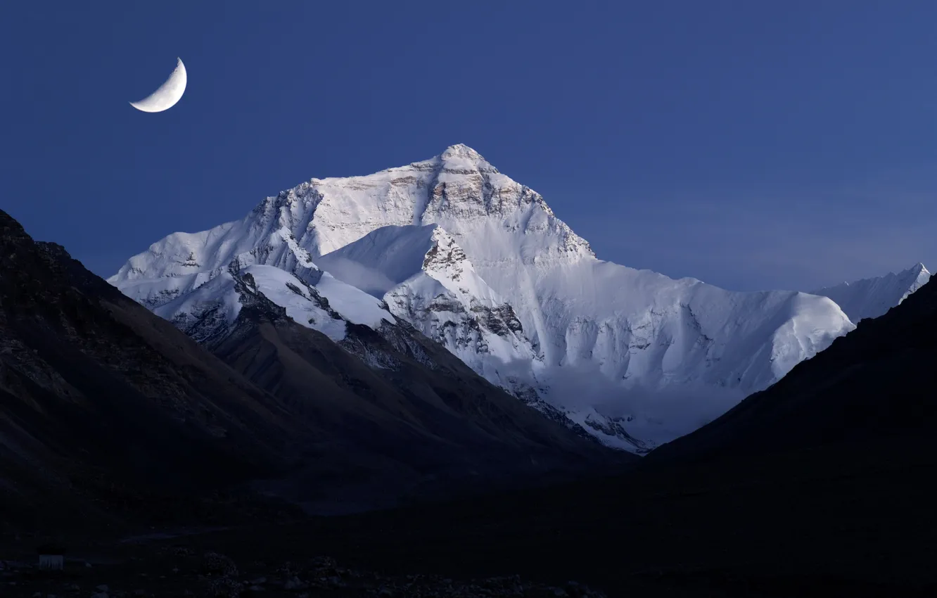 Photo wallpaper the sky, mountains, the evening, The moon, twilight