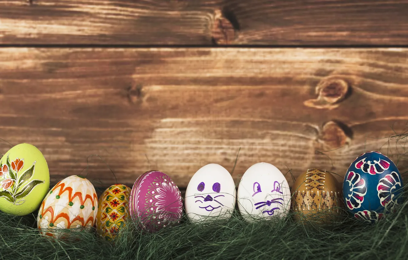 Photo wallpaper eggs, Easter, smiles, Easter