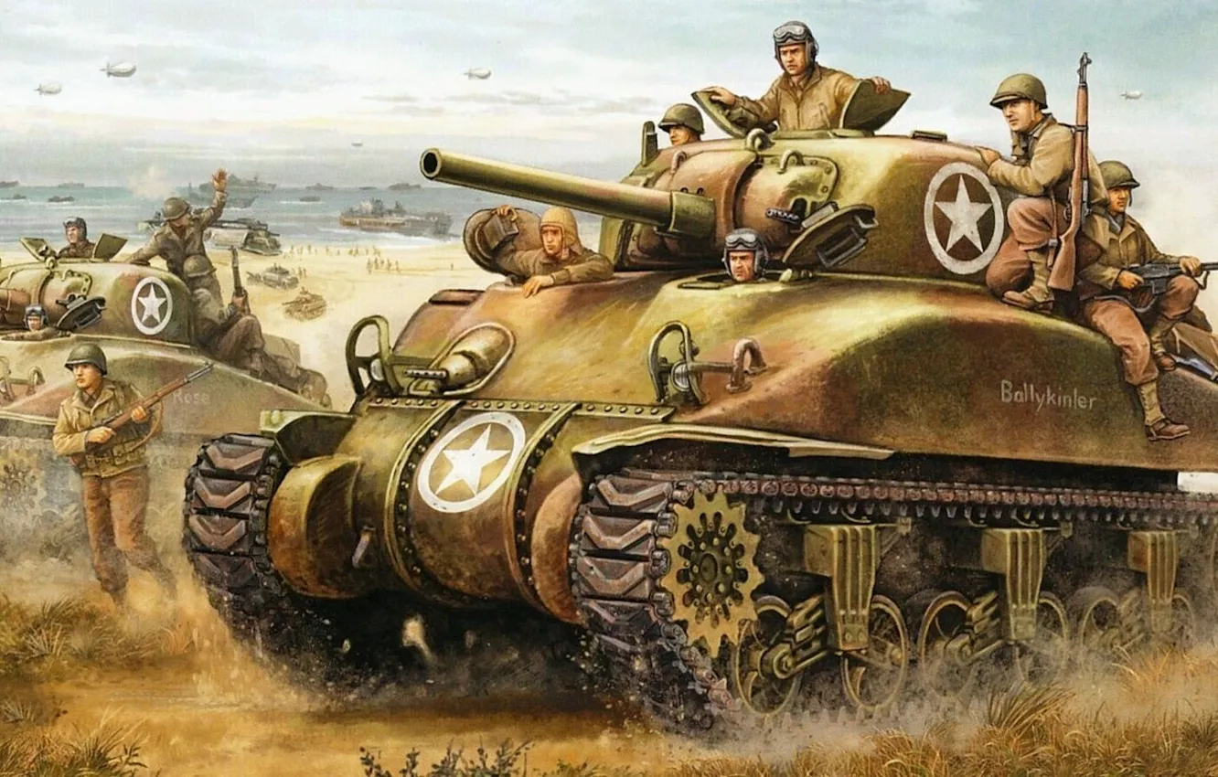 Photo wallpaper figure, Normandy, tanks, landing, sherman, Operation Torch, Flames of War