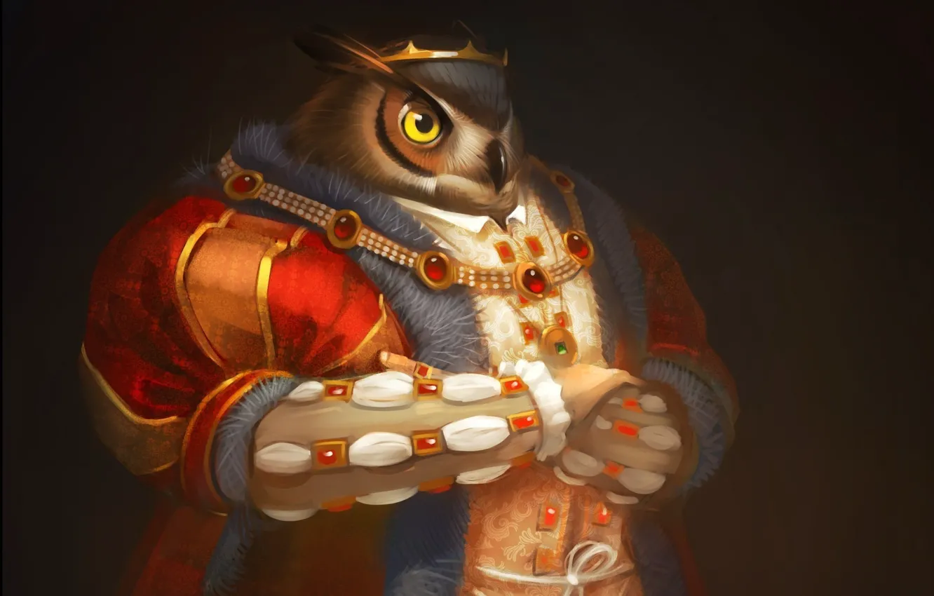 Photo wallpaper fantasy, owl, art, king, fragment, Alexander Khitrov, GaudiBuendia