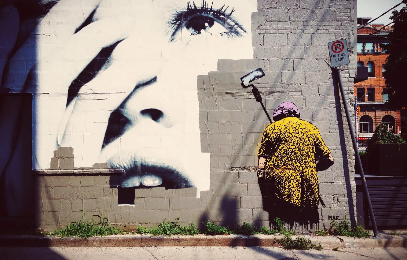 Photo wallpaper girl, face, city, the city, street, building, girl, street