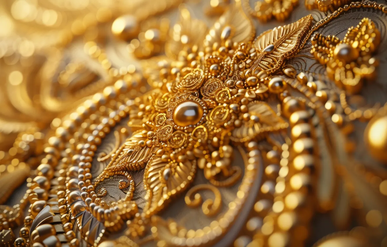 Photo wallpaper flowers, pattern, texture, gold, gold plated, thread, ornament, embroidery