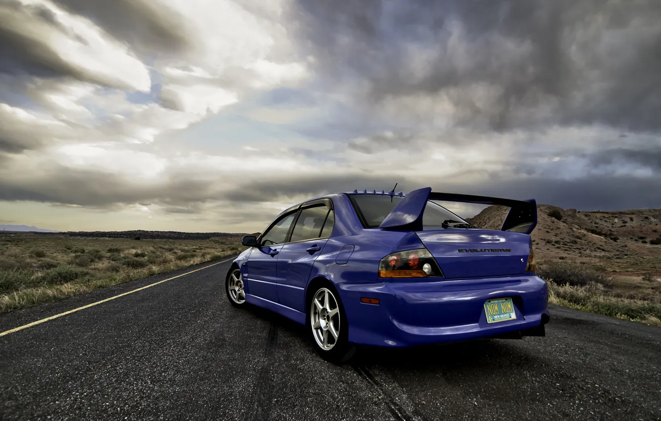 Photo wallpaper the sky, blue, clouds, reflection, mitsubishi, body, blue, back