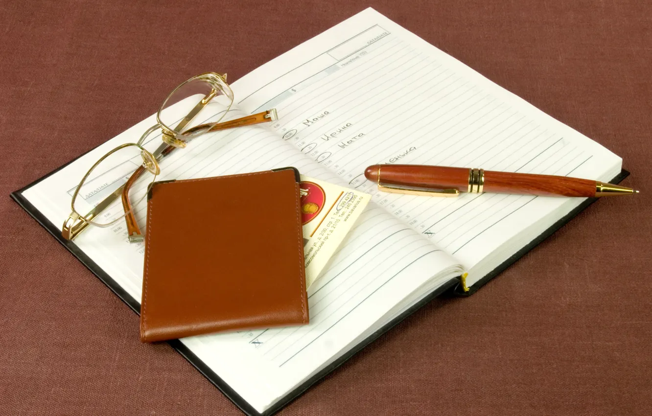 Photo wallpaper glasses, handle, notebook, business card holder, appointments