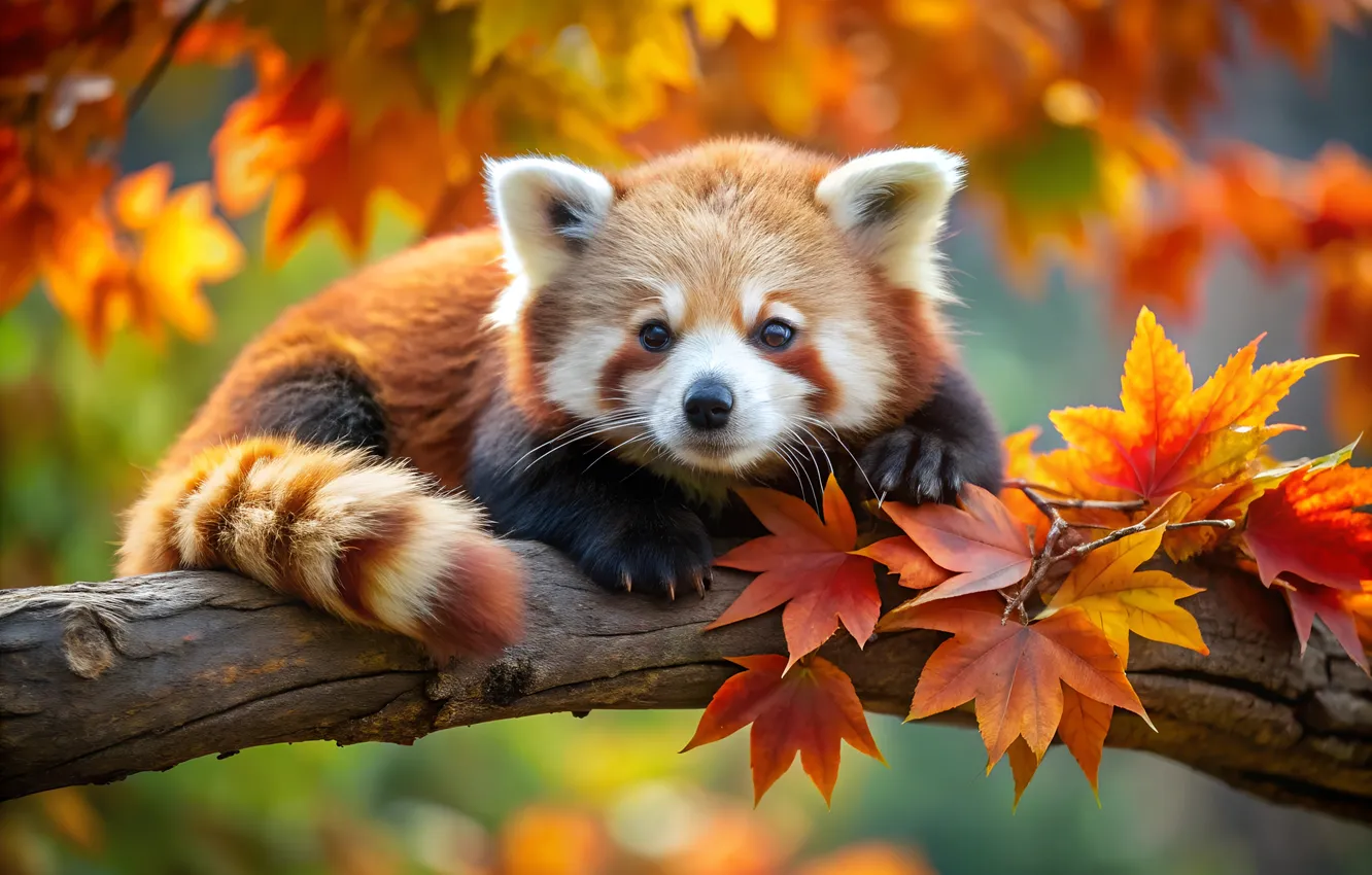 Photo wallpaper autumn, look, branches, nature, pose, foliage, tail, lies