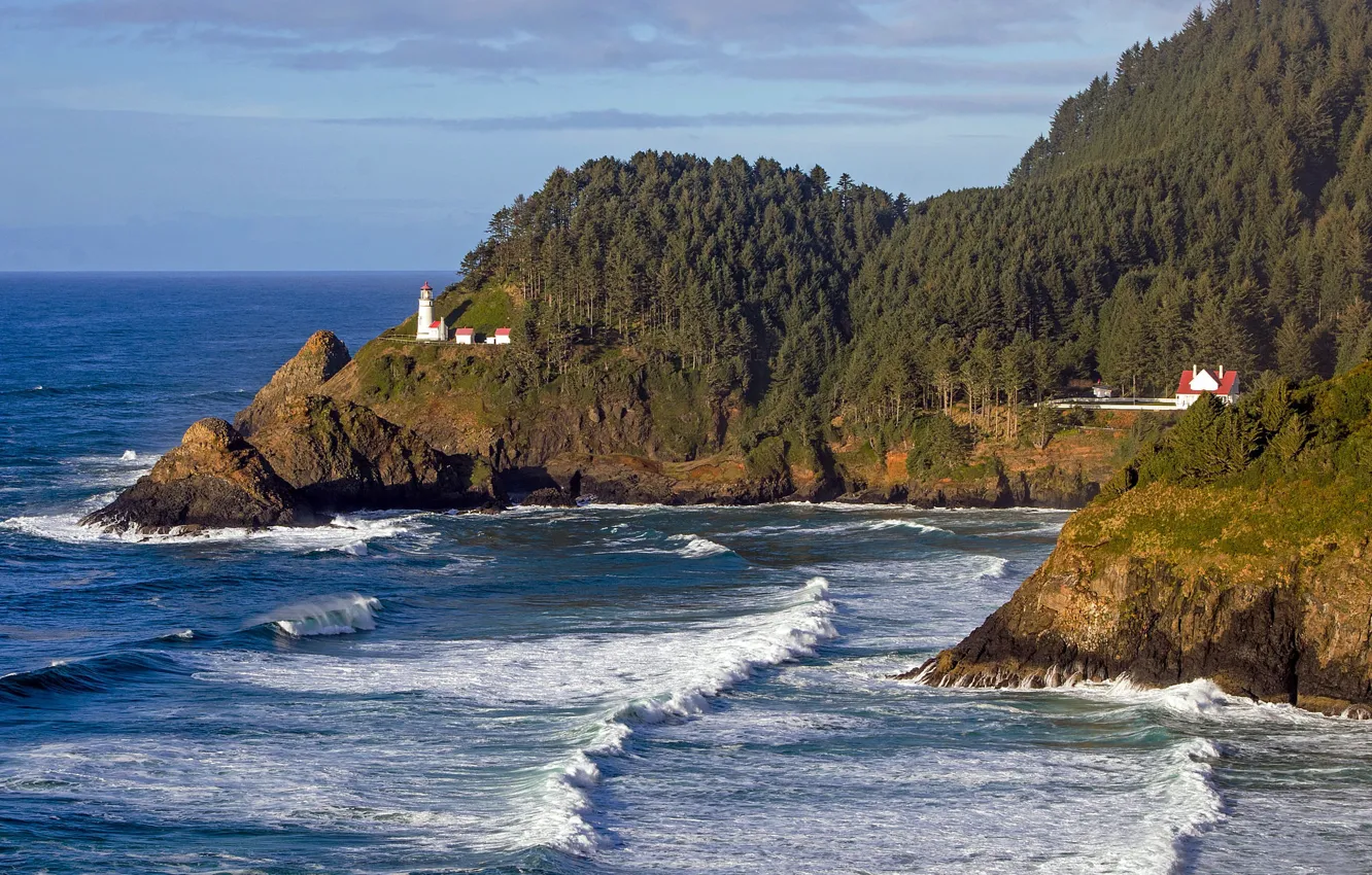 Wallpaper coast, lighthouse, Oregon, USA for mobile and desktop ...
