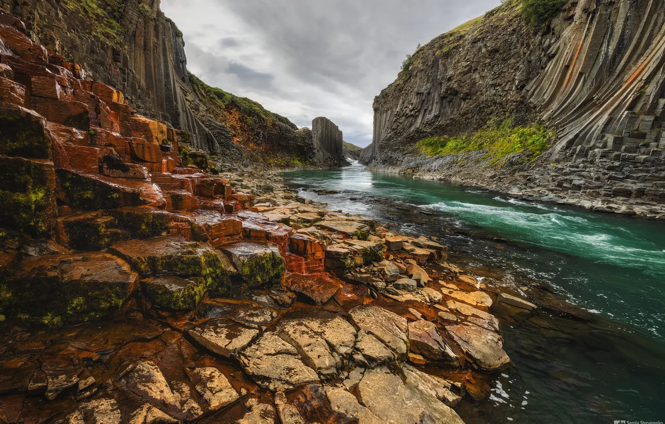 Photo wallpaper clouds, river, stones, rocks, canyon, in the Canyon, Stepanenko Sergiy
