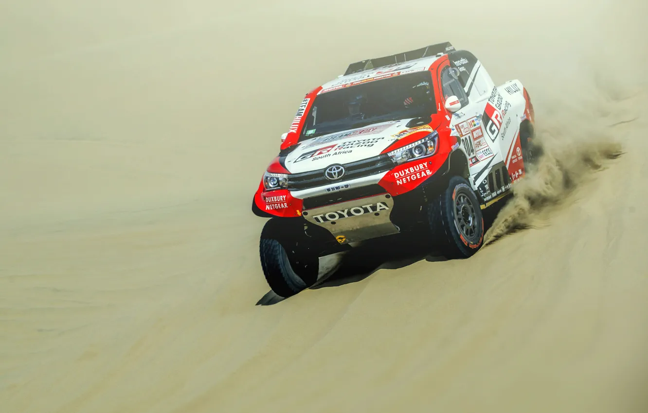 Photo wallpaper Sand, Auto, Machine, Race, Toyota, Hilux, Rally, Dakar