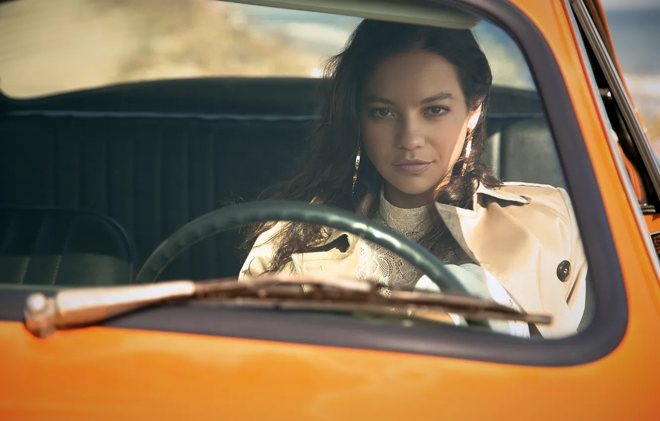 Photo wallpaper machine, auto, look, pose, makeup, actress, Natalia Reyes, Natalia Reyes