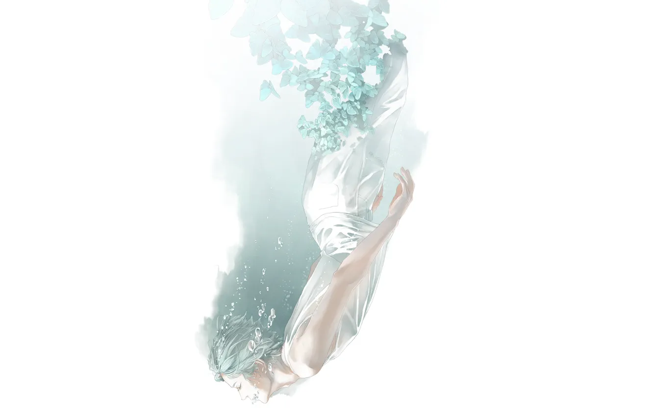 Photo wallpaper water, bubbles, butterfly, art, guy
