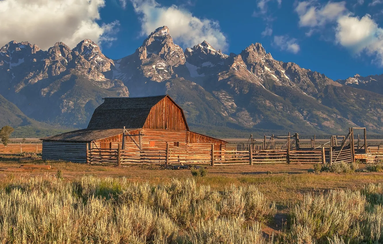 Photo wallpaper mountains, nature, valley, farm