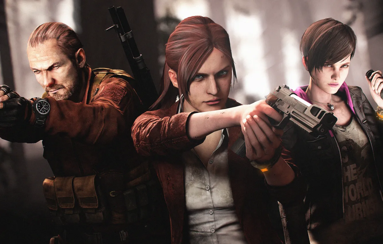 Photo wallpaper Resident Evil, Capcom, revelations, Claire Redfield, Barry Burton, Moira Burton